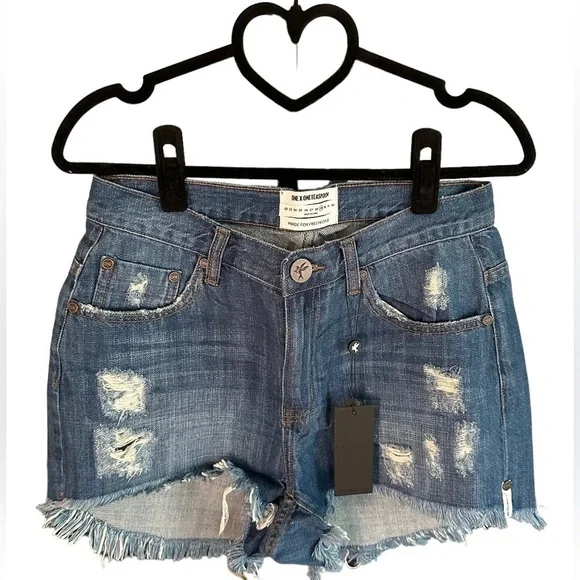 ONE Teaspoon for Free People Blue Colt High Waisted Bonitas Denim Shorts - Picture 1 of 14